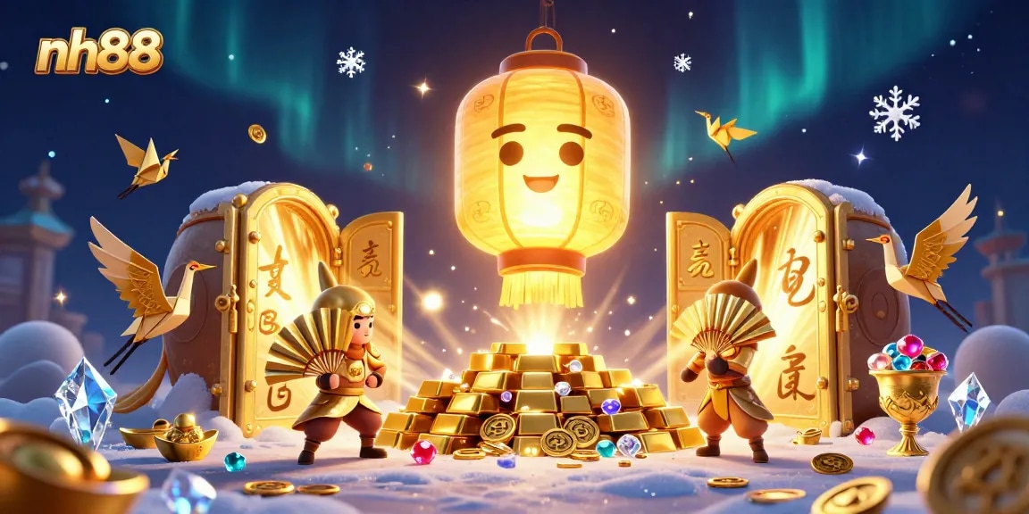 Experience the thrill at nh88 with golden lantern spirits, vibrant casino elements, and treasures galore!