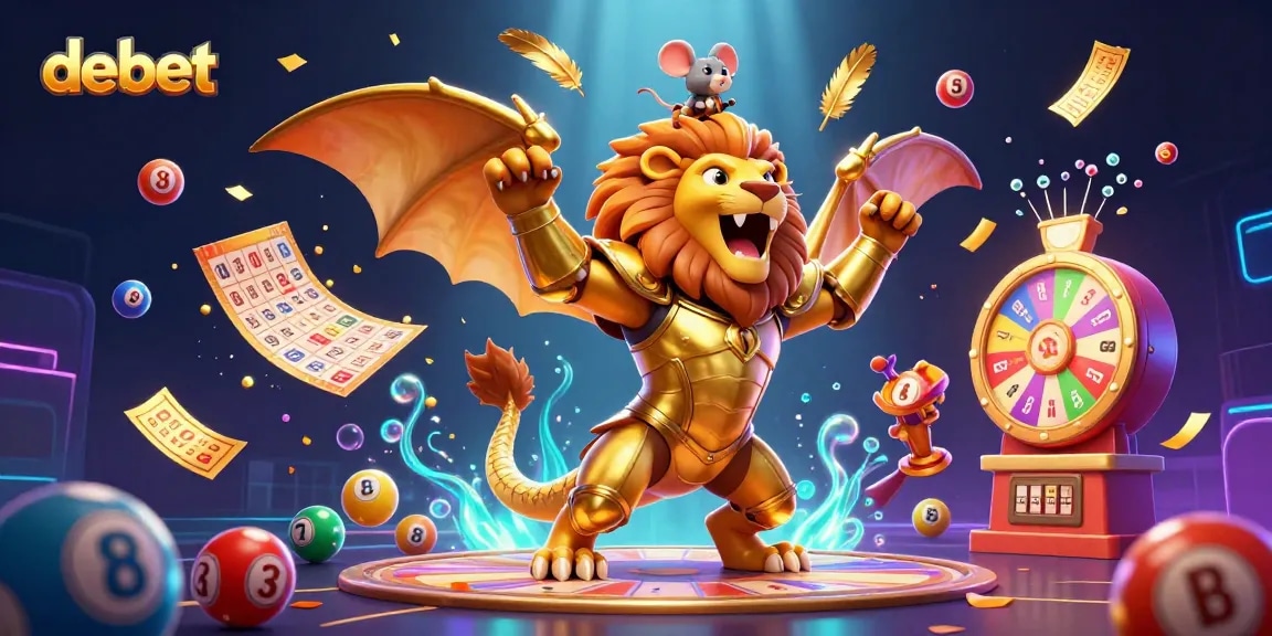 Engage with the debet lottery experience featuring a triumphant chimera and games elements.