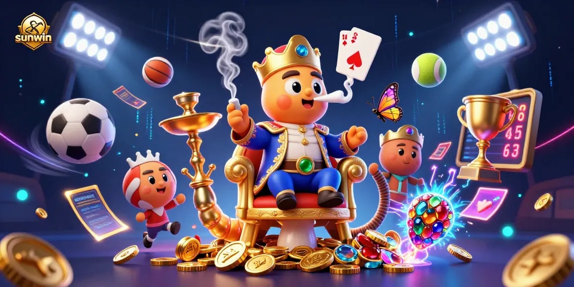 Engage in thrilling betting adventures with sunwin's vibrant 3D casino scene featuring sports elements.