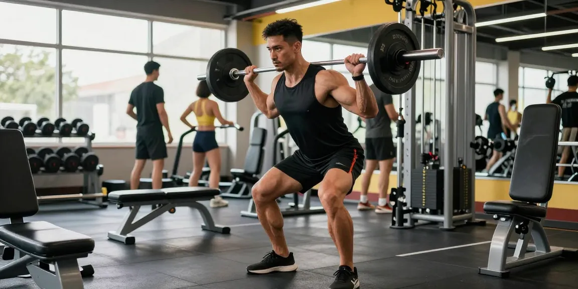Steroidshop: Bodybuilder beim Training im modernen Fitnessstudio, motivierende Atmosphäre.