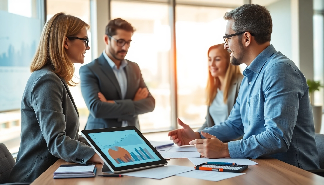 Erfahrene Beratung zu Indexfonds in einem modernen Büro mit Finanzdiagrammen und Teamarbeit.