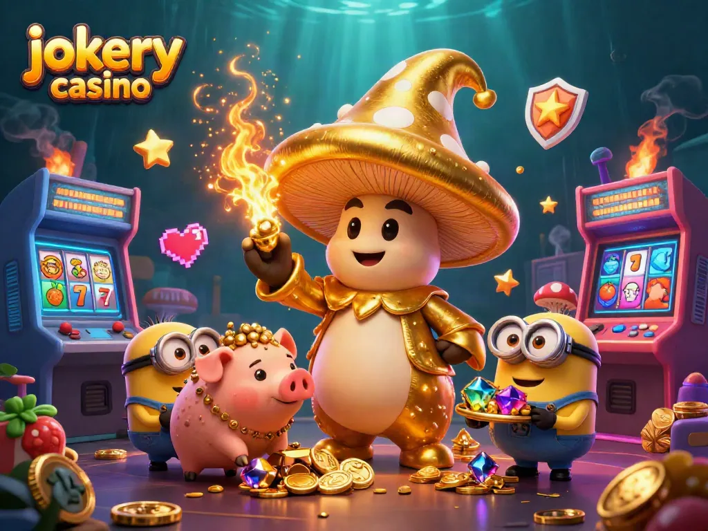 Engage with jokery casino while enjoying a vibrant 3D scene of gaming magic and treasures.