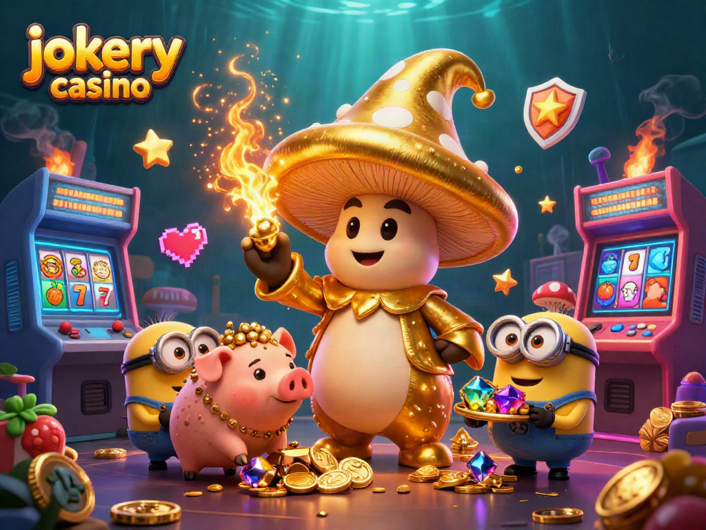 Engage with jokery casino while enjoying a vibrant 3D scene of gaming magic and treasures.
