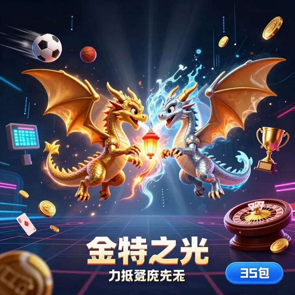 Goldener und silberner Drache im Flug, umgeben von Casino-Lichtern und Spielobjekten.