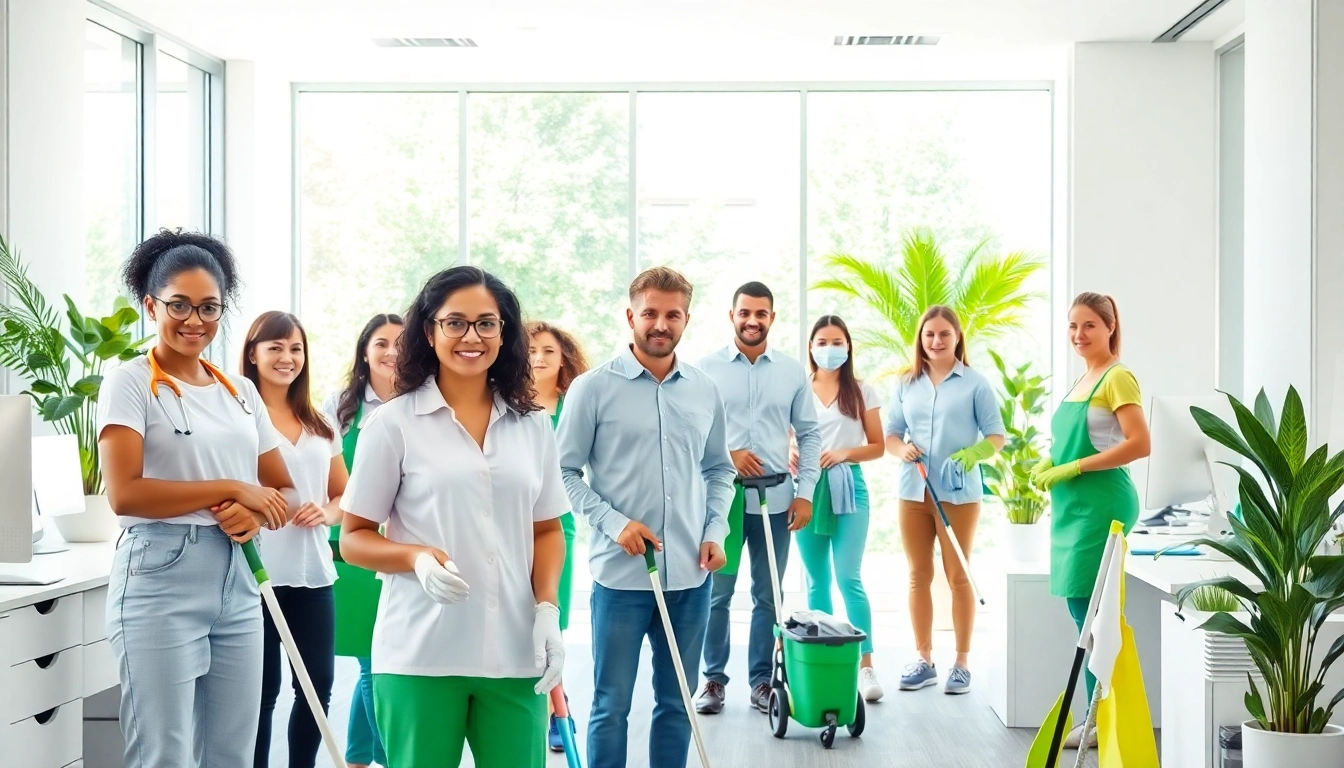 Gebäudereinigung Ulm: Professionelles Team bei der Büroreinigung im modernen Arbeitsumfeld.