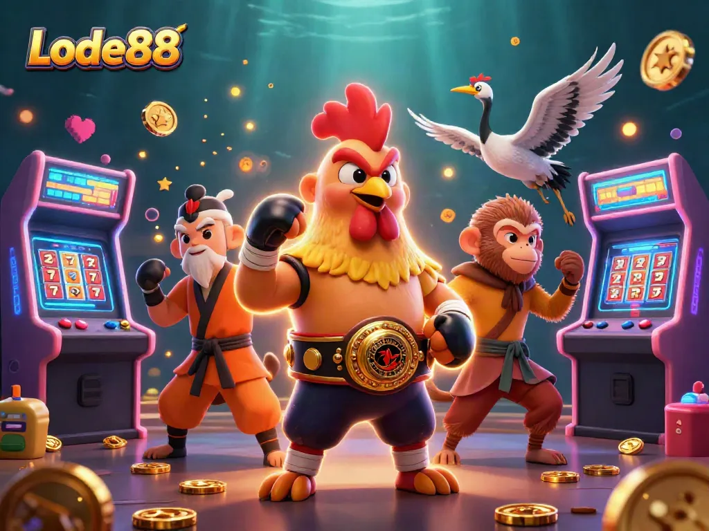 Experience thrilling gaming adventures at Lode88 with vibrant characters and dynamic casino elements.